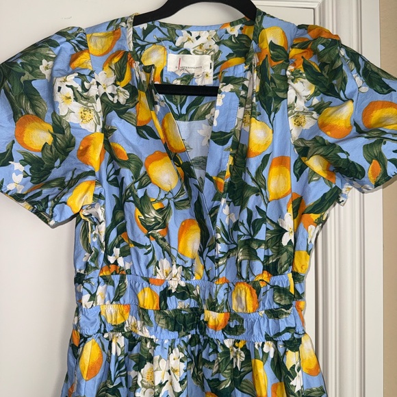 Anthropologie Somerset Tiered Maxi Dress in Iris Blue with Lemons - Size XS‎ - Picture 3 of 11